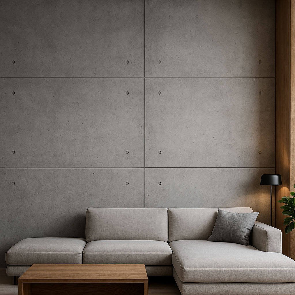 Ściana z betonu architektonicznego w salonie w stylu loft